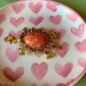 Vintage Gerry’s Gold Tone Brooch w/ Coral Stone